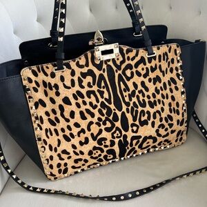 Valentino Garavani Rockstud Leopard Pony Hair Tote Bag